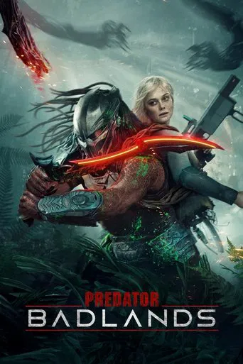 Science fiction film poster with a red-lit armoured hunter