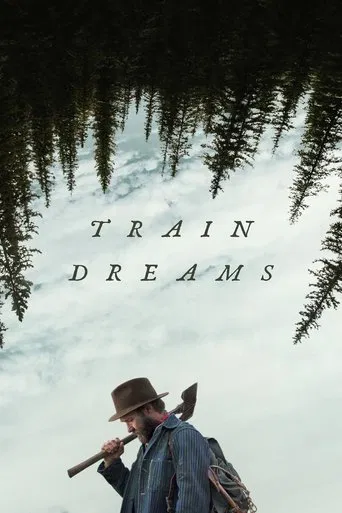 Snowy forest film poster with a lone walker carrying an axe